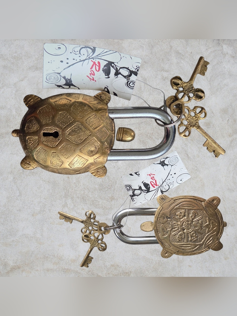 Raj Brass Turtle Padlocks with Silver Shackle Trick Lock
